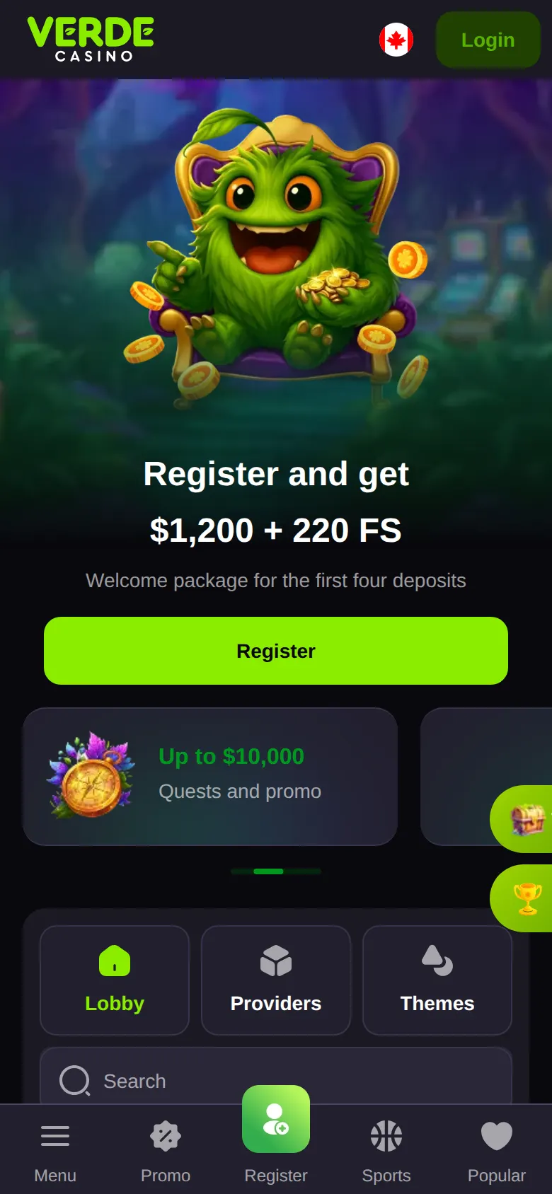 Verde Casino official mobile homepage